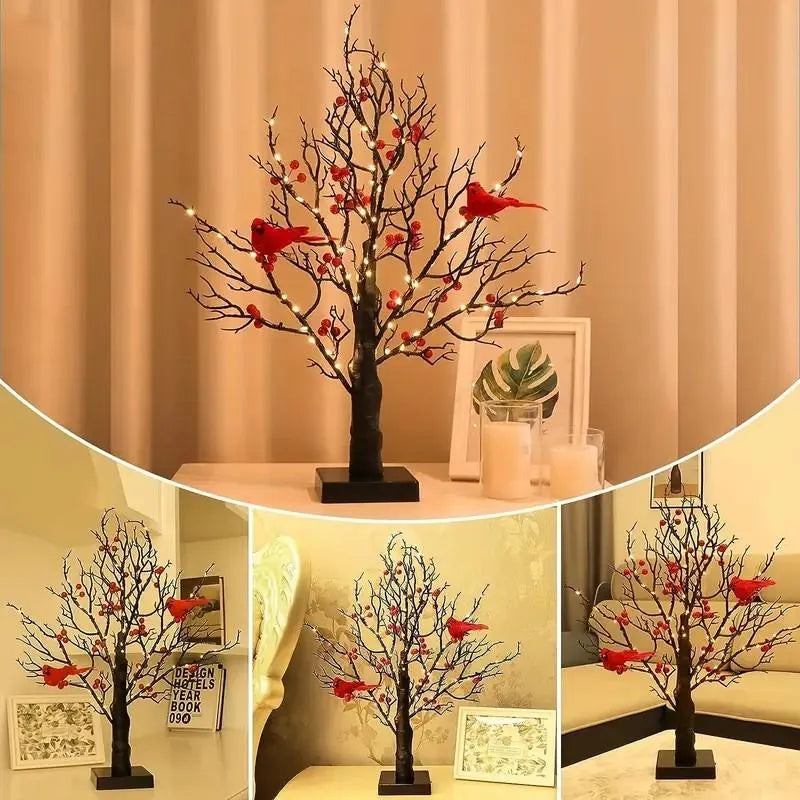 Éclatant Vintage Arbre Avec Cardinales