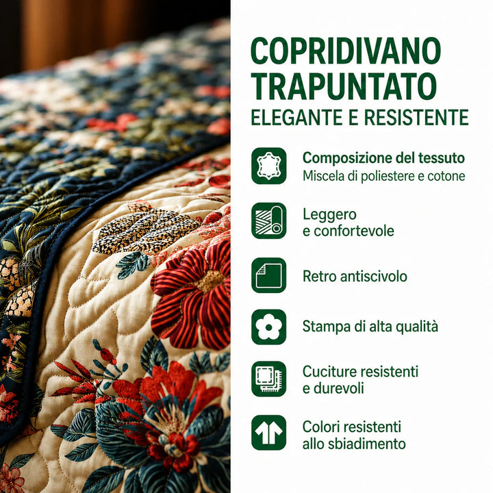 Quitterie - Housse de canapé matelassée Bleu Festif