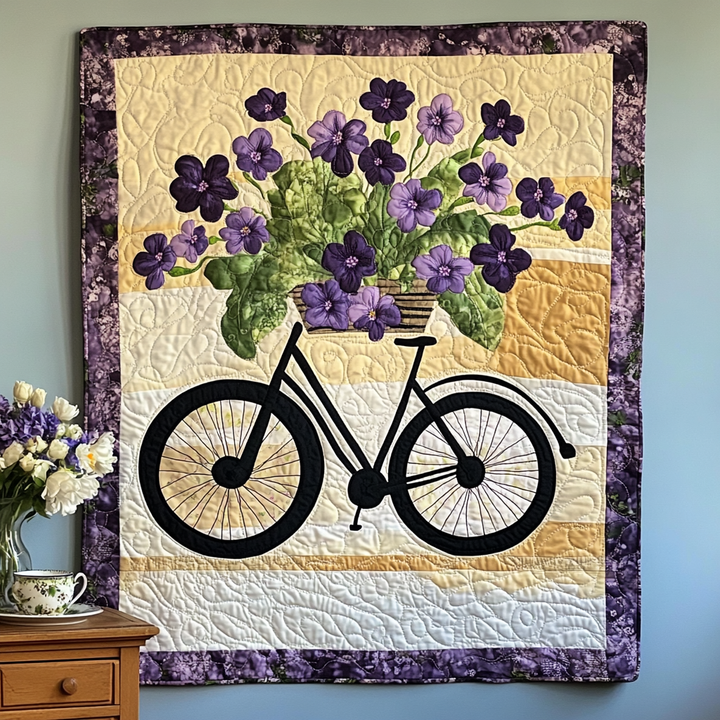 Jeanne - Tapisserie artistique Bicyclette Bouquet Courtepointe Artistique Suspendu
