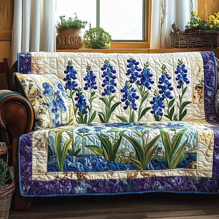 Juliette - Housse de canapé matelassée Fleurs Bleu de Champ
