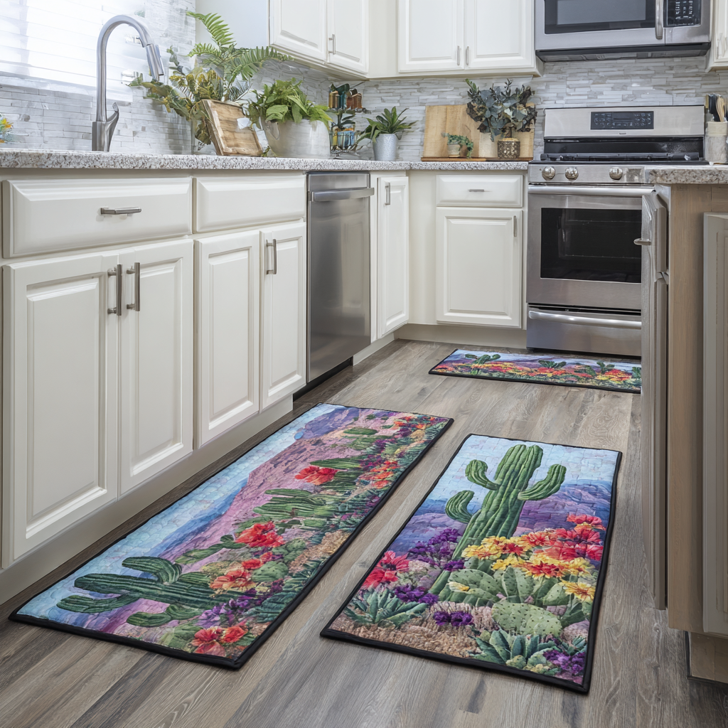 Blanche - Tapis de cuisine Cactus et Paysage Désertique