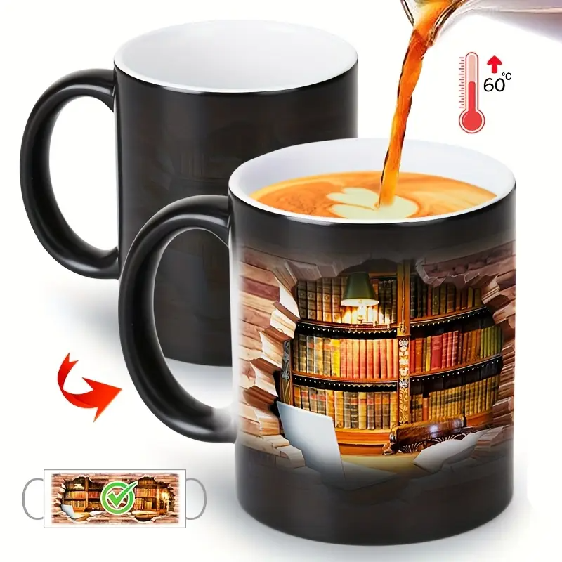 Mug en Céramique Avec Bibliothèque Magique et Effet Thermique
