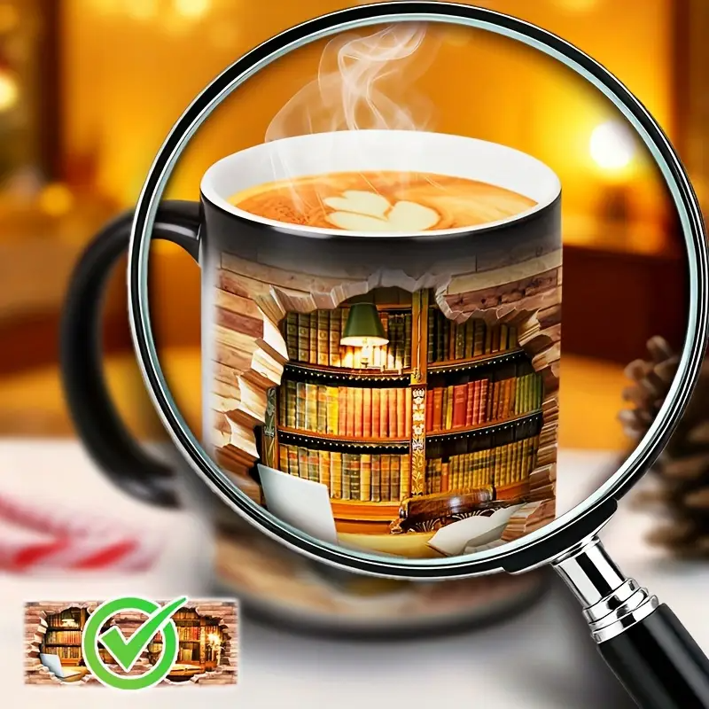 Mug en Céramique Avec Bibliothèque Magique et Effet Thermique