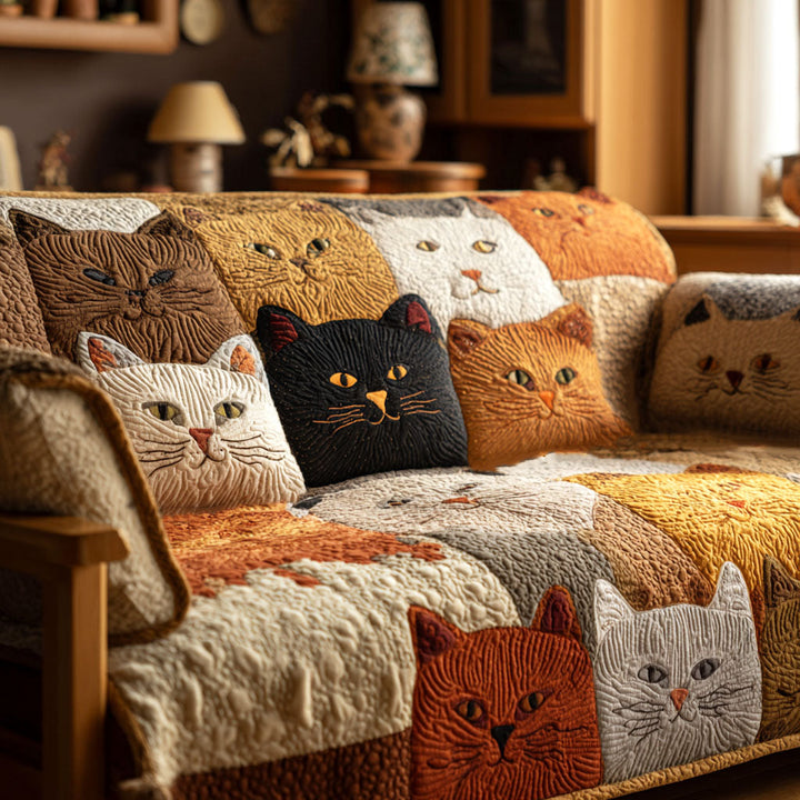 Mila - Housse de canapé matelassée Chat Doré