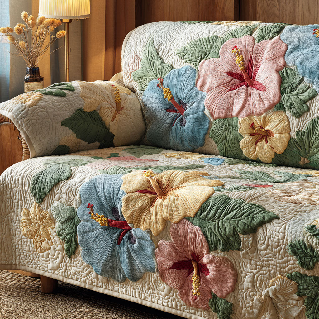 Mahaut - Housse de canapé matelassée Hibiscus