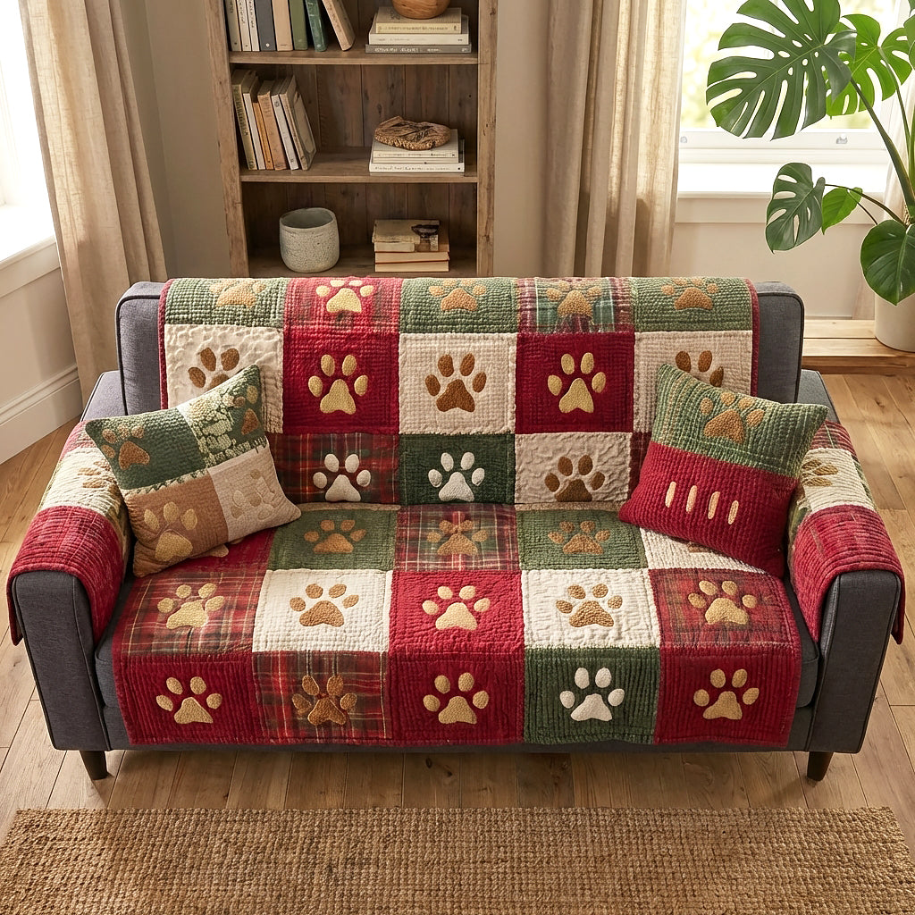 Océ - Housse de canapé matelassée Petites Pattes de Noël