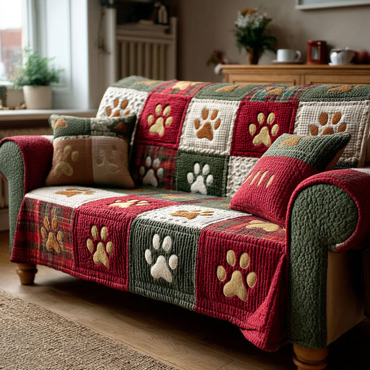 Océ - Housse de canapé matelassée Petites Pattes de Noël