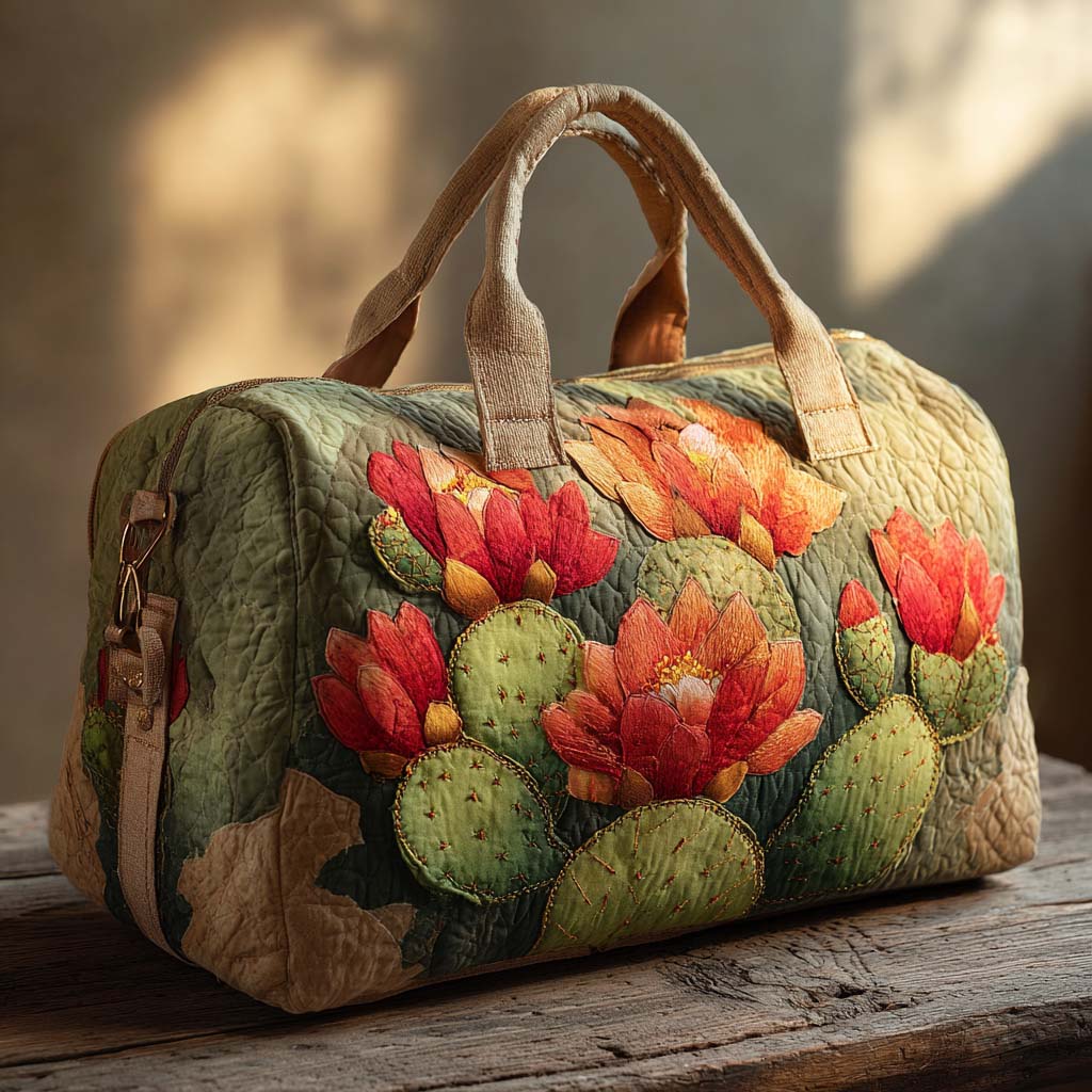 Sac de Voyage Matelassé - Cactus en Fleurs