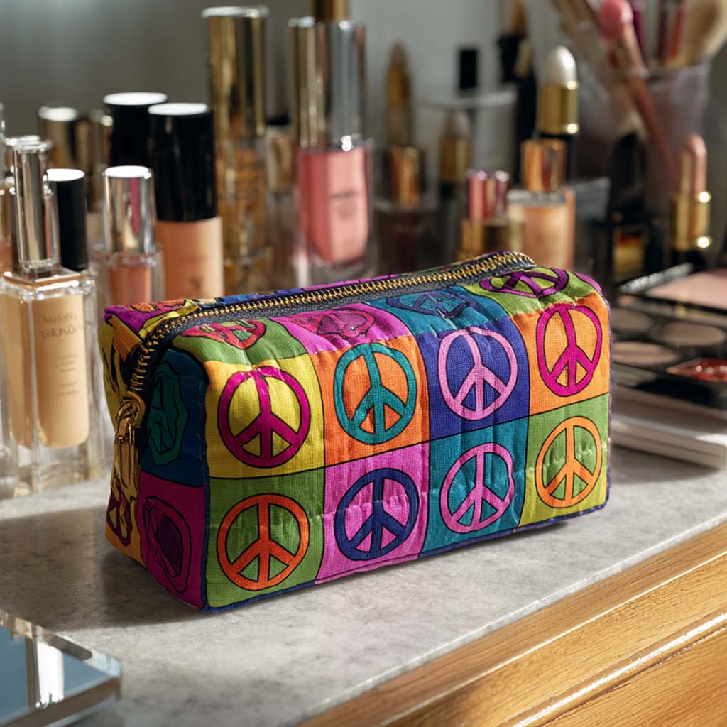 Hélène - Trousse de toilette matelassée Symbole de la Paix Rétro