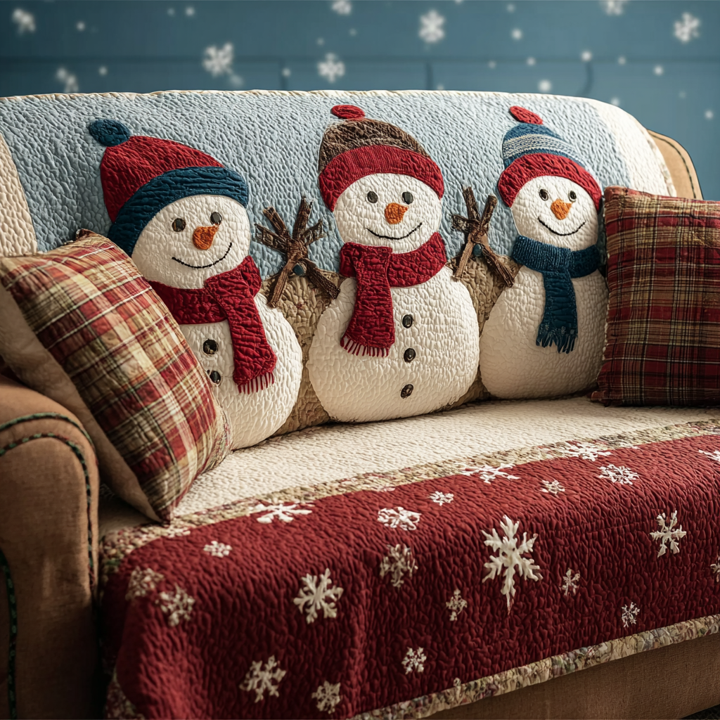 Christine - Housse de canapé matelassée Bonhomme de Neige Souriant