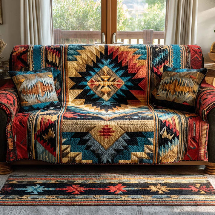 Blanche - Housse de canapé matelassée Motif Sud Occidental