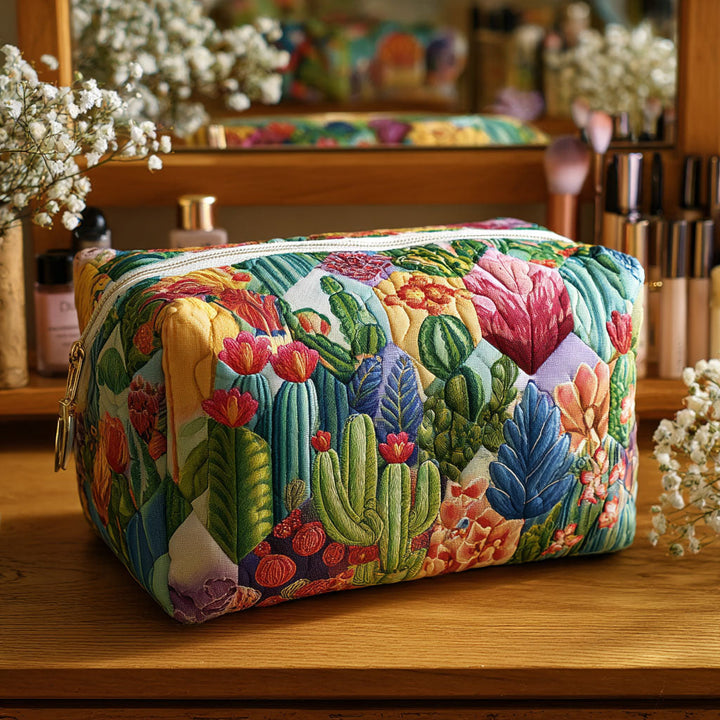 Amélie - Trousse de toilette matelassée Plantes Succulentes
