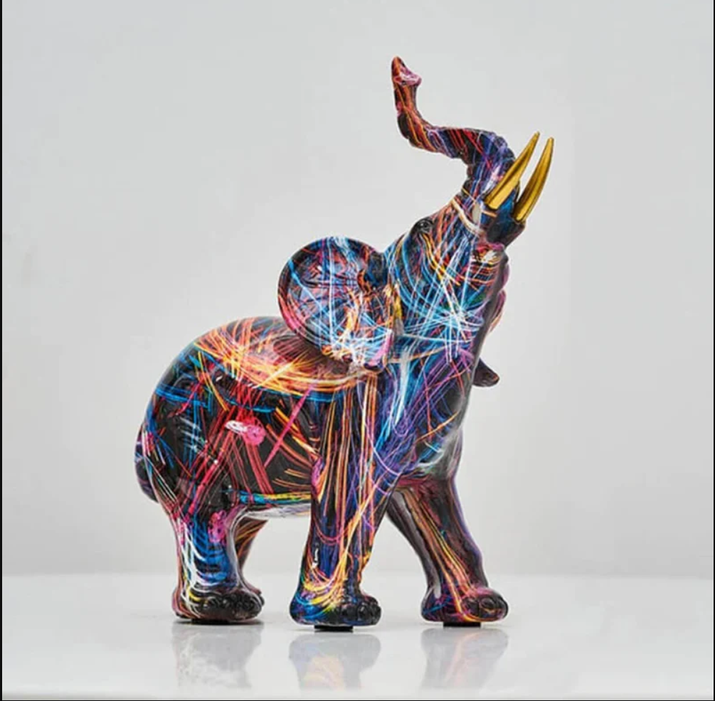 Sculpture Artistique Éléphant avec Design Graffiti