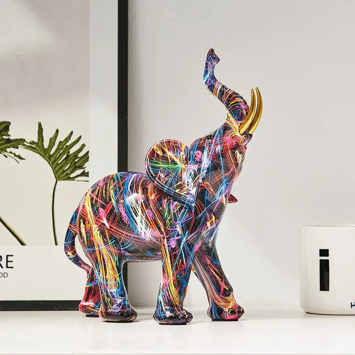 Sculpture Artistique Éléphant avec Design Graffiti