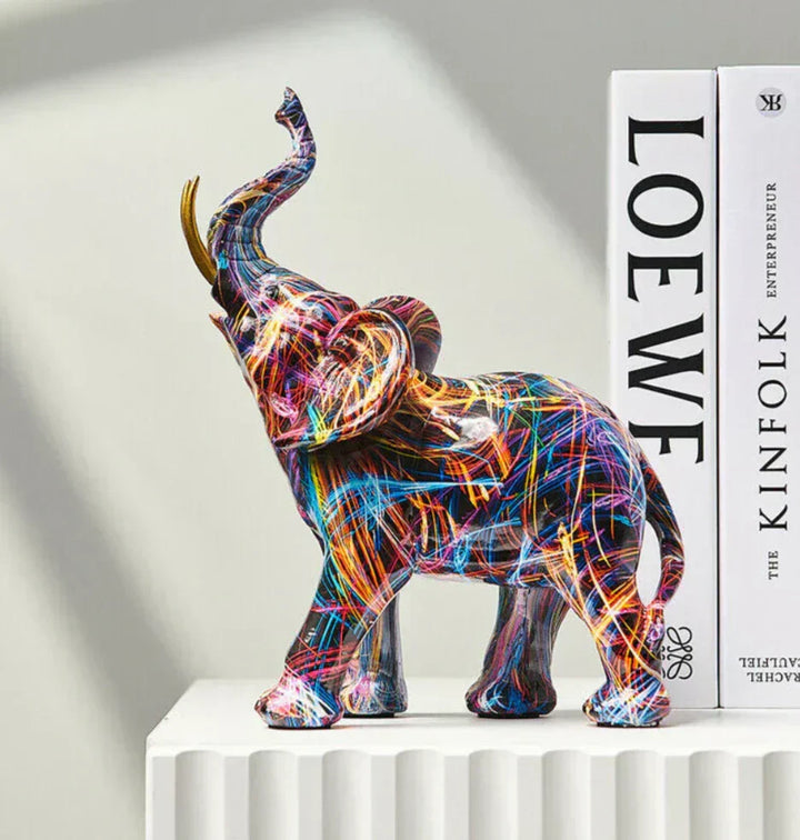 Sculpture Artistique Éléphant avec Design Graffiti